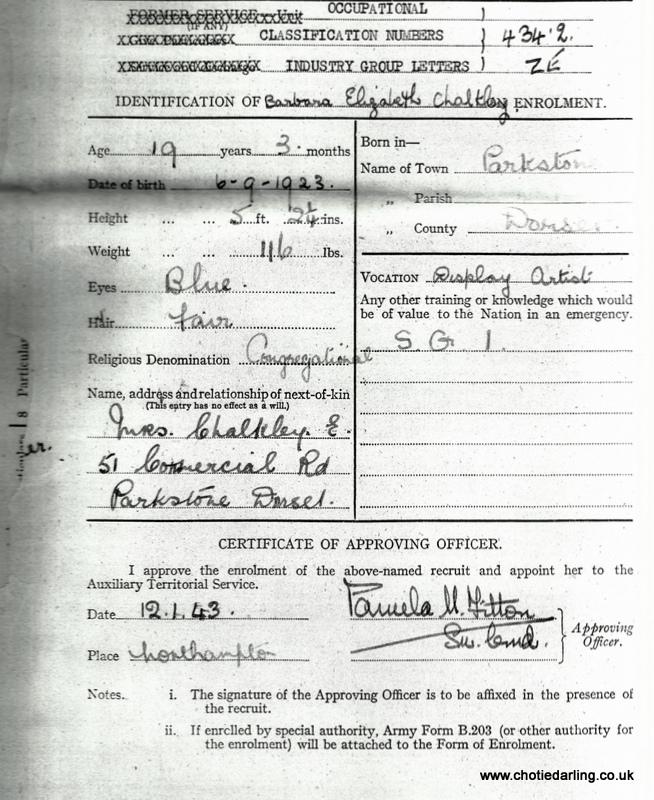 Approval on Chotie's Enrolment form 12th Jan 43 Approval on Chotie's Enrolment form 12th Jan 43