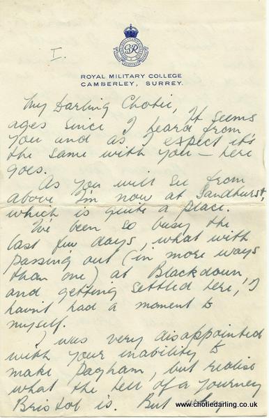Letter from Royal Military College May 43 page 1