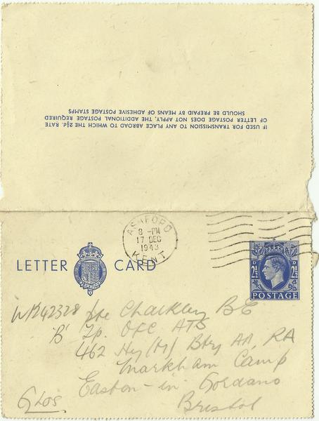 Letter Card Dec' 43 outside Letter Card Dec' 43 outside