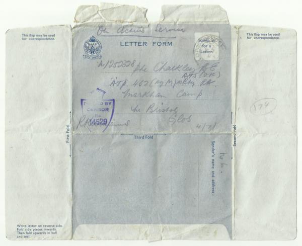 Letter form posted 6th July 1944 outside