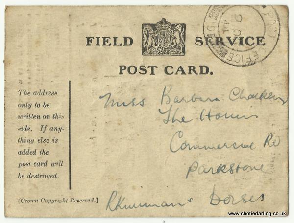 8th Oct 44 Field Service Postcard front