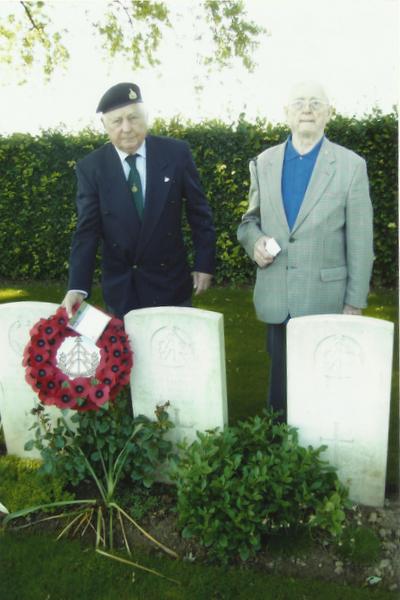 Tony Rampling and Sandy Handley at John Buchan's grave, Longuev