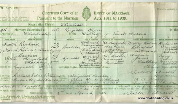 Dick and Chotie's marriage certificate Dick and Chotie's marriage certificate
