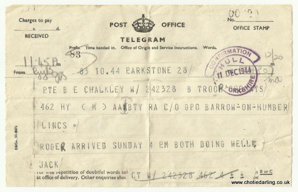Telegram Roger's birth 11th December 44 Telegram Roger's birth 11th December 44