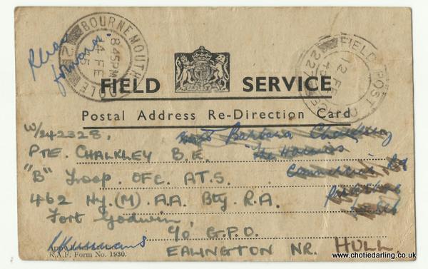 Postal address re-direction card front Feb 45 Postal address re-direction card front Feb 45