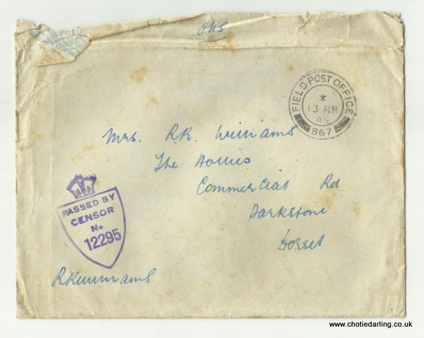 Envelope of Dick's letter 12th March 1945 Envelope of Dick's letter 12th March 1945