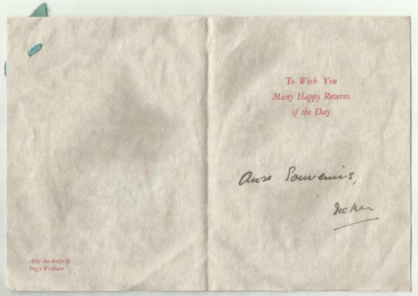 Birthday card girl and bird inside Birthday card girl and bird inside