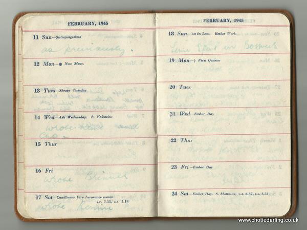 Dick's diary mid February 1945 Dick's diary mid February 1945