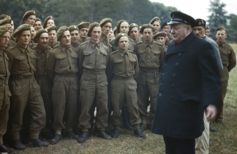Winston Churchill and Montgomery visit 50th Division near Caen on 22nd July 1944