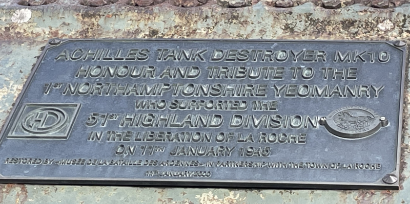 La Roche en Ardenne plaque on Achilles tank destroyer